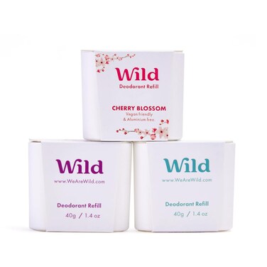 Wild - Refillable Deodorant Variety Pack - Aluminum Free - Scents Include Fresh Cotton &amp; Sea Salt, Cherry Blossom and Coconut &amp; Vanilla - Long Lasting Protection
