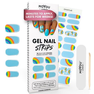 MOYOU LONDON Semi Cured Gel Nail Strips - 20 Pcs. Spring Nail Wraps for Salon-Quality Manicure - Works with Any UV Lamp - Easy to Apply, Trim, &amp; Remove Gel Stickers