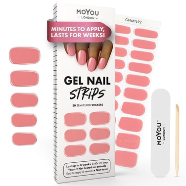 MOYOU LONDON Semi Cured Gel Nail Strips - 20 Pcs. Nail Wraps for Salon-Quality Manicure - Works with Any UV Lamp - Easy to Apply, Trim, &amp; Remove Gel Stickers