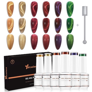 Hema Free Cruelty Free Vegan Cat Eye Gel Nail Polish, High Gloss Long Lasting Soak Off LED U V Gel Polish 6 Colors Set 41