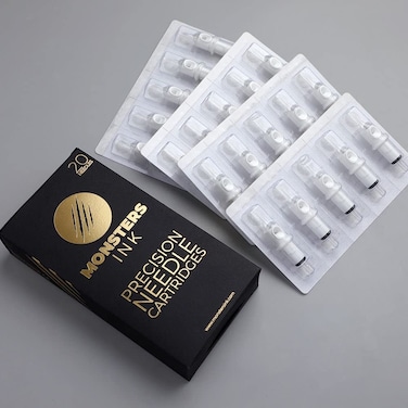 Monster Ink Curved Magnum Tattoo Cartridges,Tattoo Ink Cartridges, Tattoo Needle Cartridge for Tattoo Machine, 20 pcs (21 Round Magnum 0.35mm)