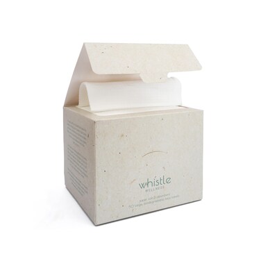 Whistle Wellness&trade; Disposable Face Towel 10"&times;12", Resealable Box, Biobased Plant Based Ultra Soft, Thickness Face Towelettes XL, Makeup Remover Dry Wipes for Sensitive Skin, 50 Count (1 Pack)