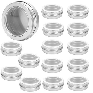 CTKcom 1 Ounce Metal Tin Cans Round Empty Containers with Clear Window Screw Lid Silver Aluminum Can Sample Containers Cosmetic Lip Balm Containers for DIY Salves Candles Candies Crafts,15 Pack