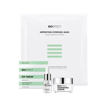 BIOEFFECT EGF Serum Try-Me Mini Sample Skincare Set with Hydrating Cream &amp; Hydrogel Mask, Travel-Size Trio of Growth Factor Anti-Aging Serum, Moisturizer &amp; Soothing Facial Mask