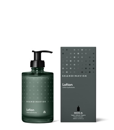 Skandinavisk SKOG &lsquo;Forest&rsquo; Hand &amp; Body Lotion, Scent Notes: Pine Needles and Fir Cones, Birch Sap and Woodland Lily of the Valley, Coloured Glass Bottle with Pump, 6.75 fl. oz.