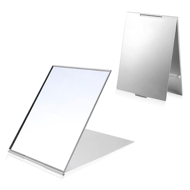 2Pack Ultra-Slim Portable Folding Mirror, Aluminum Shell, Easy to Carry Travel Makeup Mirror, Desktop Folding Mirror Vanity Mirror, 6.7&times;5.1in, L