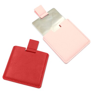 2Pcs Shatterproof Stainless Steel Compact Mirror for Purses, Unbreakable Mirror Travel with PU Leather Case Cover, Handheld Camping Shaving Mirror for Women &amp; Men, Makeup, Gift (Pink &amp; Red)