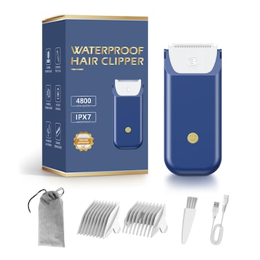 TS100 Waterproof Bikini Trimmer for Women - Electric Razor for Pubic Hair with Ceramic Blade,Rechargeable&amp;Portable, Wet&amp;Dry Shaver,IPX7,Leg Hair Trimmer,Compact&amp;Travel-Friendly,Blue