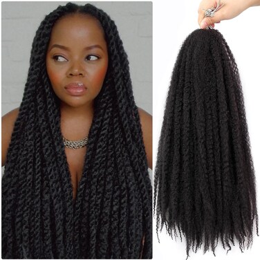 Spring Twist Hair Marley Twist Braiding Hair 20inch Crochet Hair 6packs Afro Twist Hair Cuban Twist Hair Marley Twist Hair Kinky Braiding Hair Synthetic Hair Extension For Women (20inch,6pcs, 1B）