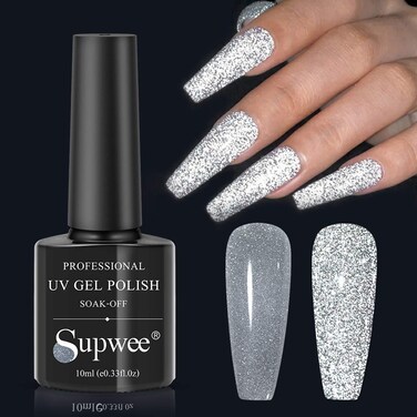 10ml Reflective Glitter Gel Nail Polish Sparkling Diamond Nail Polish Gel Silver Nail Polish Soak Off UV Gel