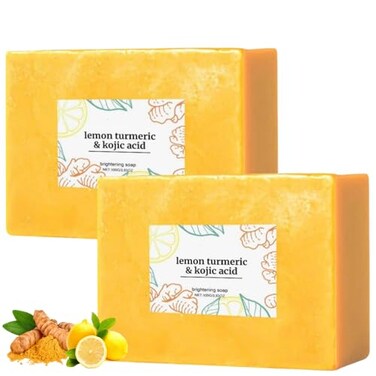 Scentric Glow Turmeric Kojic Soap, Lemon Turmeric &amp; Kojic Soap, Lemon Turmeric Soap Bar for Face and Body, Moisturizing Deep Cleansing, for Women &amp; Men (2)