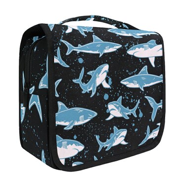 senya Hanging Travel Toiletry Bag Kit Boys Makeup Case Cosmetics Organizer for Men Women (Undersea Shark)