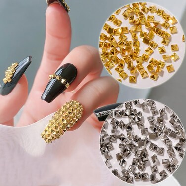 Metal Nail Studs Art - Punk Nail Studs Charms - 3D Gothic Nail Charms Studs, Cone Studs Nail Charms, Silver and Gold Cone Spike Studs Nail Art Tiny Stick