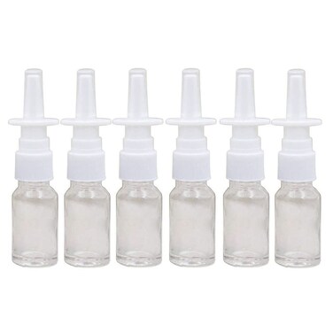 6PCS 10ml/0.34oz Empty Clear Glass Nasal Spray Bottle Pot With Fine Mist Sprayers Atomizers Pump Snoot Cleanser Container for Saline Applications Makeup Cosmetics Essential Oils