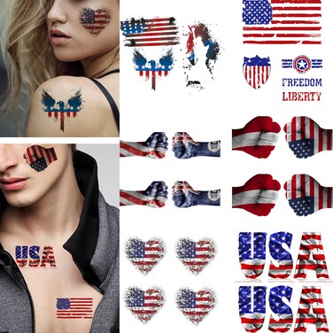 12 Sheets Temporary Tattoos Independence Day Usa 4Th July America Flag Hand Face Tattoos Eagle Fake Tattoos for Women Girls Men Adults