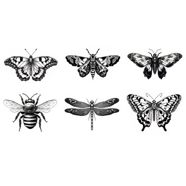 6 Sheets Temporary Tattoo Realistic Insects Death's-Head Moth Dragonfly Fake Tattoos Neck Arm Chest for Women Men Adults