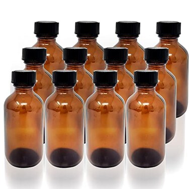 12 Pack (2 oz) 60ml Essential Oil Amber Glass Bottles - Round Boston Empty Refillable Amber Bottle for Many Liquids and Fragrances - CLANRIZA (Amber)