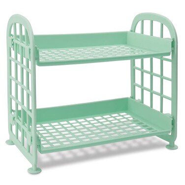 Desktop Rack Cosmetic Stationery Storage Holder, 2-Tier Multifunctional Plastic Shelf Makeup Organizer for Skincare Office Kitchen Bedroom Bathroom Home (Light Green)
