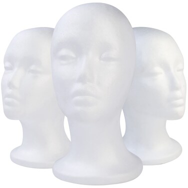 3 Pack White Foam Display Mannequin Head - Portable Wig Display Stand Fashion Foam Mannequin Wig Stand Stable Round Base Suitable for Salon,display Hair, Hats and Hairpieces