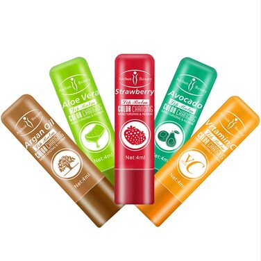 Lip Balm Nourishing Lipstick Waterproof Moisturizing Hydrating Color Changing Aloe Vera Strawberry Avocado Argan Oil Vitamin С 4 ML - 5 PCS