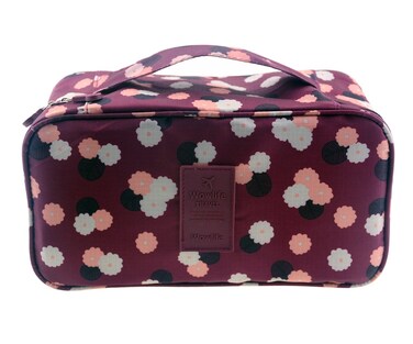 Fashion Portable Multi-Functional Travel Organizer Cosmetic Make-up Bag Luggage Storage Case Bra Underwear Pouch (Flower-Red)