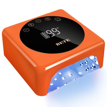 BETE Cordless LED Nail Lamp, 78W Rechargeable UV Nail Light, Intelligent Infrared Sensor and LCD Display Curing Nail Lamp, Portable Nail Dryer Gel Polish Light with 5 Timer Setting Orange