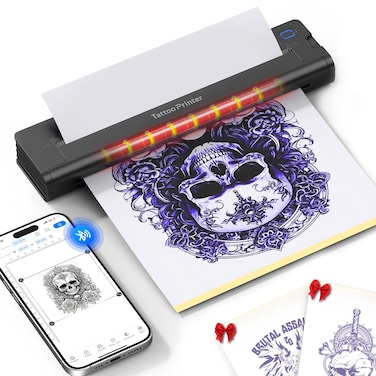 Tattoo Transfer Stencil Printer, Wireless 2600mA Thermal Tattoo Machine with 10pcs Paper, Portable Tattoo Printer Machine for Tattoo Artist &amp; Beginners, Compatible iPad, Phone &amp; PC - A41