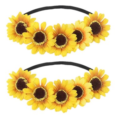 Sunflower Headband Flower Crown Hair Band Floral Headpiece Women Wedding Bridal Hairband Hair Hoop Festival Party Decoration Cosplay Costume Wreath Cute Handmade Hair Accessories Yellow 2 Pack