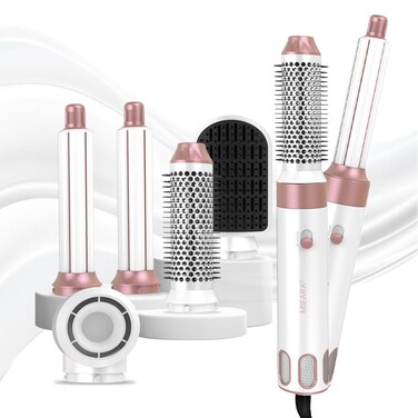 5 in 1 Hot Air Styler, Hair Dryer Brush, Negative Ionic High-Speed Hair Styler, Hot Air Brush for Volumizing, Drying and Rotating (White&amp;Pink)