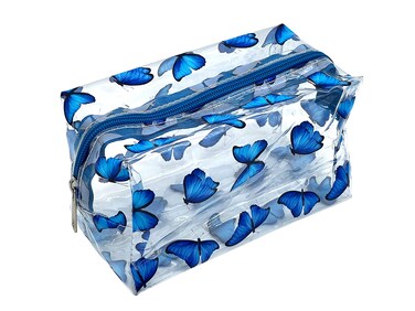 Cute makeup bag, transparent portable makeup bag, waterproof toiletries storage bag, large capacity pen bag (butterfly)
