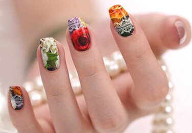 Nail Polish Art Strips 18 Wraps Decal DIY Manicure Pedicure Flower Design Pattern Wedding Bachelorette Prom Party