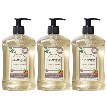A LA MAISON French Liquid Hand Soap, Almond - Natural Hand Wash Made with Essential Oils - Biodegradable, Plant-Based, Vegan, Cruelty-Free, Alcohol &amp; Paraben Free (16.9 oz, 3 Pack)