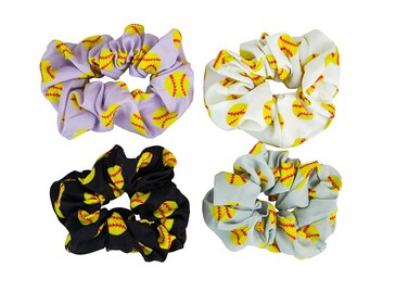 Happie Hare Scrunchies - Cotton Rounds Elastic Hair Bands - Scrunchy Hair Ties - Girls Hair Accessories - Gifts for Women (4 Pack, Softball Sport Scrunchie)