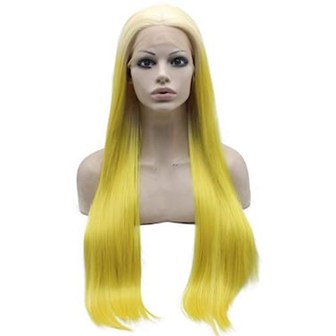 Mxangel Long Straight Ombre Blonde Yellow Synthetic Lace front Wig Half Hand Tied Natural Wig