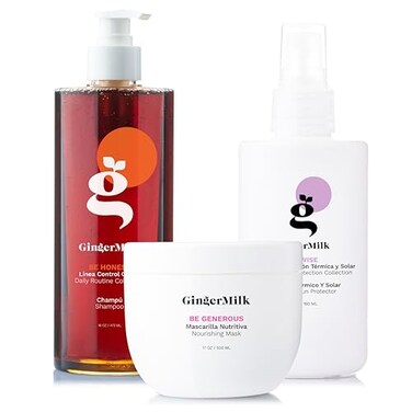 Nutrition Kit for Hair Care. Ginger based formula. Shampoo, Nourishing Mask Heat and Sun Protectant. Free of parabens, salt, alcohol, sulfates.
