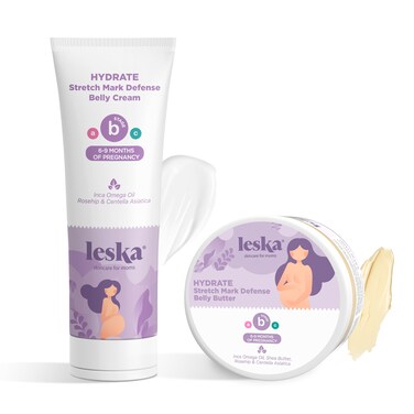 Leska Maternity Cream 2-Pack   STAGE B: HYDRATE Stretch Mark Defense Belly Cream &amp; Butter (Pregnancy Months 6-9)   Part of a Complete 3 Part Pregnancy Skin Care System (4-4.93oz)