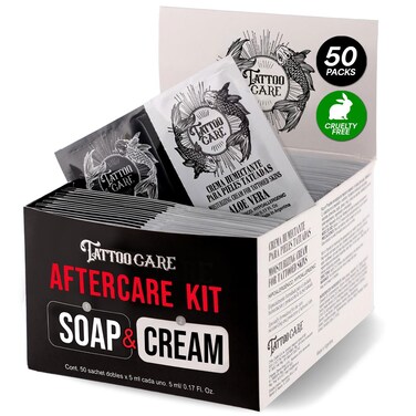 Tattoo Aftercare Kit - Cream and Soap (50-Pack), Brightening Formula for Tattoo Artists &amp; Travel - Ink Hydration Tattoo Lotion Pillow Packs, 50x 0.17 oz