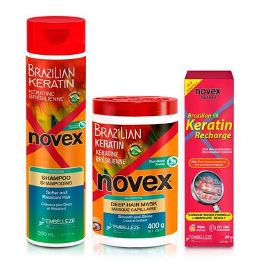 Novex Brazilian Keratin Hair Treatment Recharge Bundle - Reconstructive Keratin for Frizz control &amp; Damage Repair - Smooths and Straightens Hair - Ultra Concentrated Formula for Daily Care - Unisex