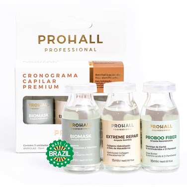 Prohall Cosmetic Ampollas Para el Cabello Maltratado Y Seco-Deep Conditioning Hair Mask for Damaged Hair Treatment - Hair Mask Protein Treatment - 3 Weeks - 3 Haircare Brazilian Ampoules Kit 1.5FLOz
