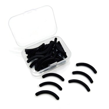 Tinwong Newest Eyelash Curler Refill Pads, Silicone Curler Replacement Refills Pads for Universal Eyelash Curler with a High Transparent Storage Box (Black, 24 Pieces)