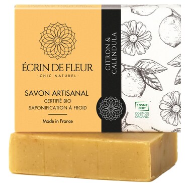 Organic Lemon and Calendula Soap, French Artisan Soap Handcrafted in South France, 3.2 oz