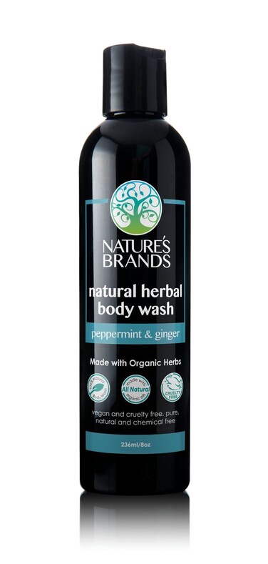 Organic Herbal Body Wash by Herbal Choice Mari (Peppermint &amp; Ginger, 8 Fl Oz Bottle) - No Toxic Synthetic Chemicals