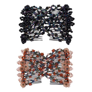 Ruihfas 2Pcs Handmade Beaded Easy Combs&acirc; Stretchable Double Combs Hair Clips Hair Bun Maker Hair Accessories for Curly Thick Wavy Hair Ponytail