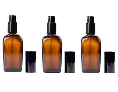 3PCS 100ml Empty Refillable Square Amber Glass Cream Lotion Pump Bottles for Makeup Face Cream Facial Cleanser Toiletries Toner Liquid Travel Containers Emulsion Essential Oil Dispenser
