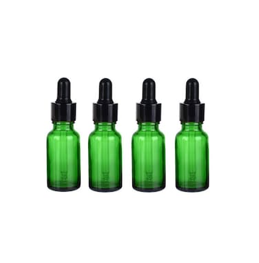 4Pcs 0.3 Ounce Green Glass Dropping Bottles with Glass Eye Dropper Round Empty Cosmetic Dispenser for Essential Oil Perfume Aromatherapy