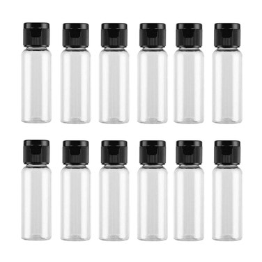 12 Pack Plastic Travel Bottle with Flip Lid Empty Container Jar for Sample Emollient Shower Gel Emulsion Cosmetic Water size 20ML/0.7OZ