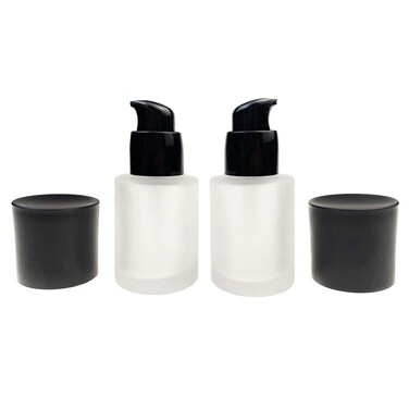 vipolish 2 Pcs 30ML 1OZ Upscale Empty Refillable Frosted Glass Pump Bottle Liquid Foundation Container Dispenser Storage Vial Lotion Essence Emulsion Sample Case for Travel