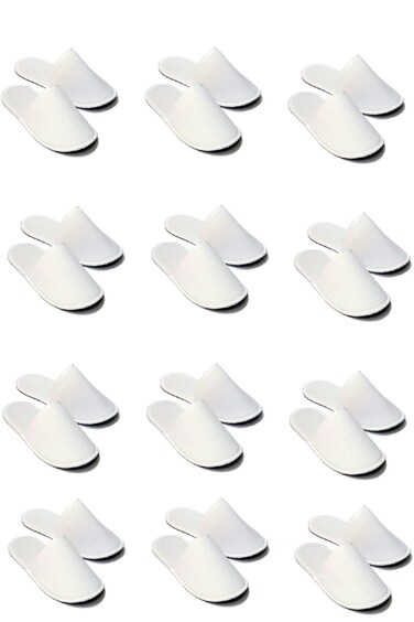 CHOCHILI 12 Pairs Fabric Packed Disposable Hotel Slippers for Airbnb Spa Salon Party Wedding Guests - Fits up to Adult US Men Size 10 &amp; Women Size 11, White