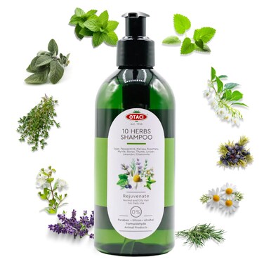 OTACI 10 Herbs Rejuvenate Shampoo for Bright and Shiny Hair, Sage, Peppermint, Melissa, Rosemary, Myrtle, Storax, Thyme, Juniper, Lavender, Chamomile, No Paraben &amp; Silicon, Herbal Shampoo Normal Hair