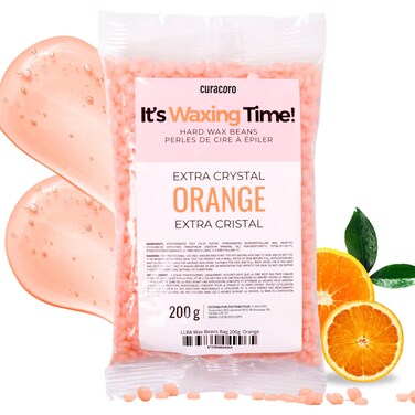 Curacoro Italian Wax Beans - 200g Hard Wax Beads for Full Body Hair Removal on Face, Body, Brazilian, Bikini, Legs, Underarms, Skin-Friendly Waxing Beads for Women &amp; Men, Made in Italy (Orange)